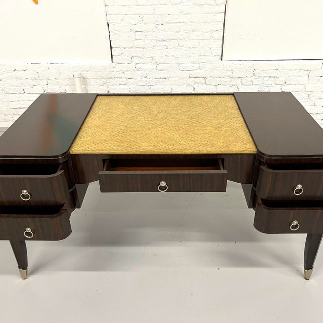 Maitland-Smith Desk in Makassar With Faux Ostrich Leather Top For Sale In New York - Image 6 of 14