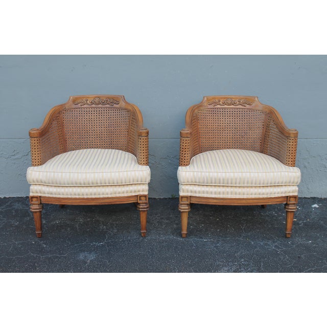 C. 1960's Vintage Thomasville Caned Side Arm Chairs a Pair Chairish
