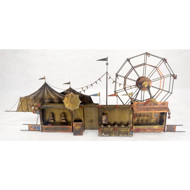 Signed Curtis Jere Brass Carnival Scene Ferris Wheel Wall Sculpture For Sale - Image 9 of 11