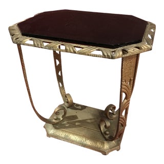 1930s Art Deco Table Metal Vitrolite Glass Top Stand For Sale