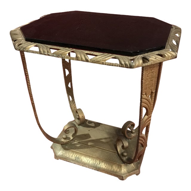 1930s Art Deco Table Metal Vitrolite Glass Top Stand For Sale