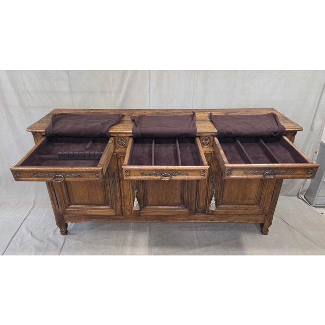 Antique 19th Century French Provincial Oak Buffet With Lined Interior For Sale - Image 4 of 18