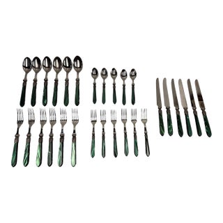 Vintage Jean Couzon "Galaxy-Green" Flatware Set - 29 Pieces For Sale