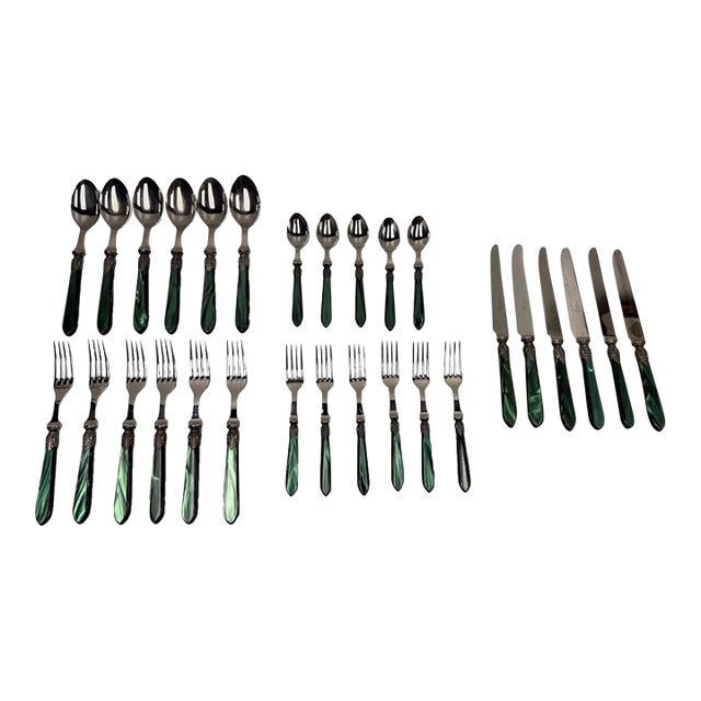 Vintage Jean Couzon "Galaxy-Green" Flatware Set - 29 Pieces For Sale