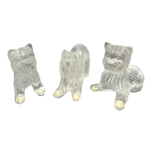 Set of Three Signed Lalique France Frosted Glass Yorkshire Terrier Figurines