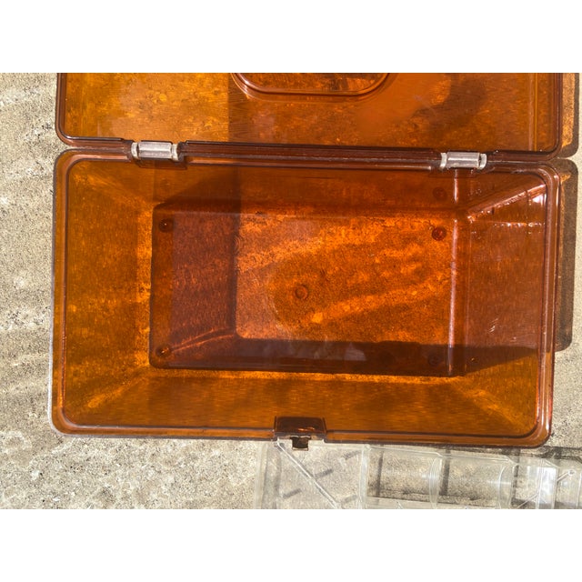 Vintage Mid-Century Modern Burnt Orange Wil-Hold Acrylic 1960s Portable Sewing Box Storage, Brass Closure Sewing Kit For Sale - Image 10 of 11