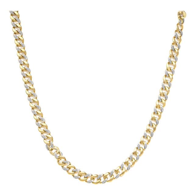 14K Yellow Gold Plated .925 Sterling Silver 1.0 Cttw Diamond Cuban Link Necklace (I-J Color, I3 Clarity) - 18" Inches For Sale