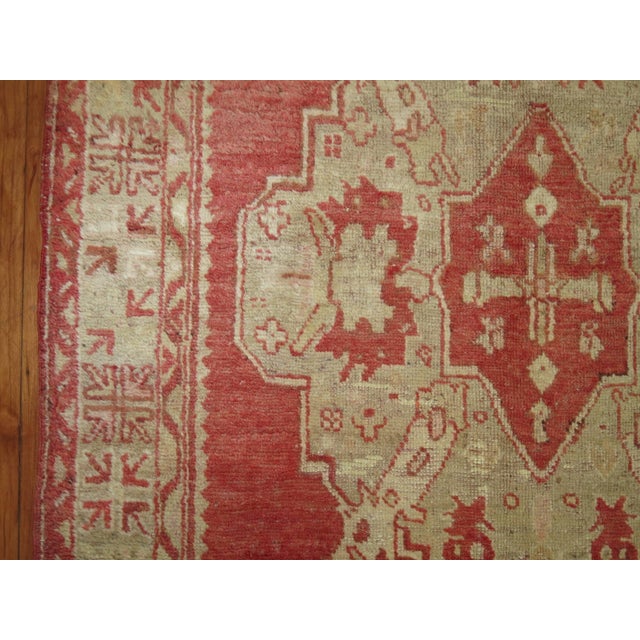 Textile Antique Zabihi Collection Watermelon Red Oushak Rug - 4'2" x 6'9" For Sale - Image 7 of 8