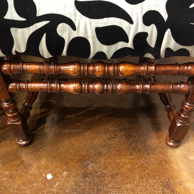 Wood 1990s Pair of Traditional Italian Walnut Louis XIII Style Arm Chairs For Sale - Image 7 of 13