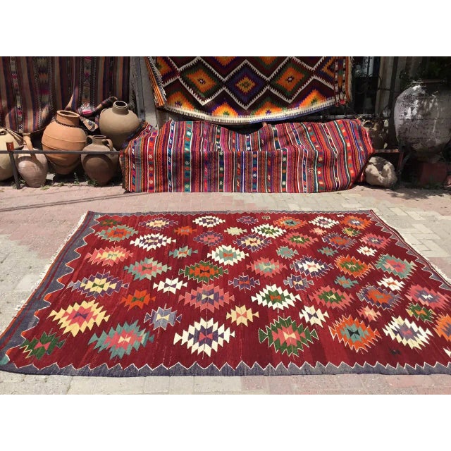 Moroccan Vintage Turkish Kilim Rug- 97" X 79.5" For Sale - Image 3 of 11