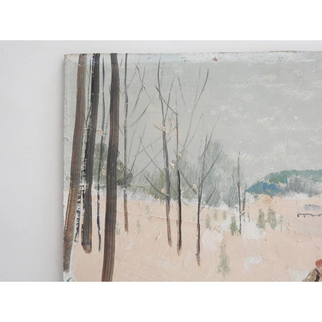 American Chester Snowden Winter Snow Sleigh Scene Painting For Sale - Image 3 of 8