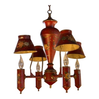 1920s Red Tole Chandelier For Sale
