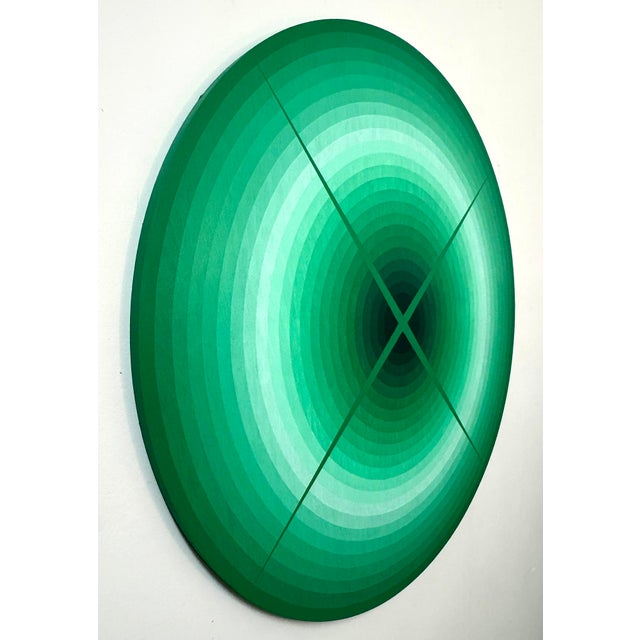 Contemporary Abstract Acrylic on Italian Poplar Board "Light Interaction (Emerald)" by Andy Harwood For Sale - Image 6 of 8