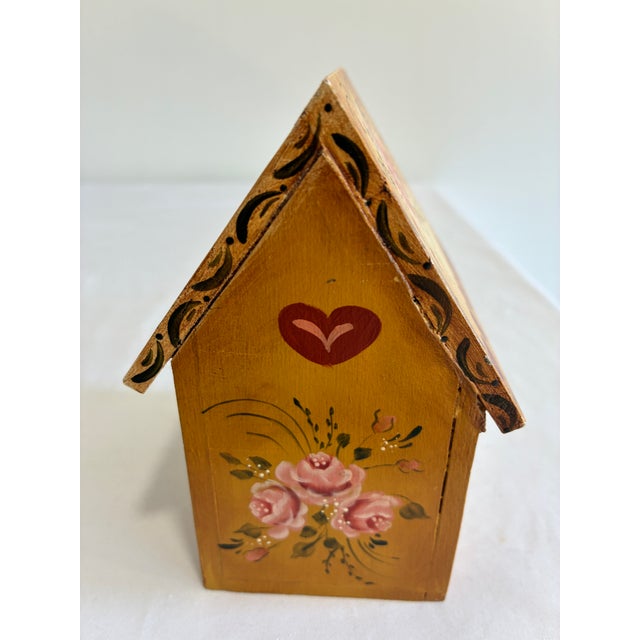 Hand Painted Folk Art Wooden House Box With Drawer Signed by Artist For Sale - Image 4 of 8