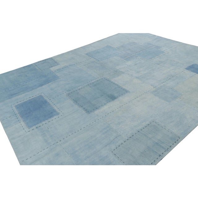 Rug & Kilim Vintage Patchwork Rug in Blue, White and Gray Tones - Rug & Kilim For Sale - Image 4 of 7