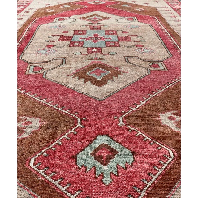 Large Vintage Turkish Oushak Rug With Warm Red, Taupe, and Soft Aqua Accents 7'9 X 15'5 For Sale In Atlanta - Image 6 of 16