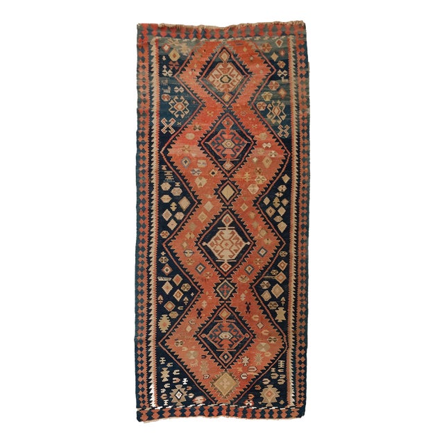 Vintage Hand-Knotted Caucasian Kazak Kilim Runner, 1920s For Sale
