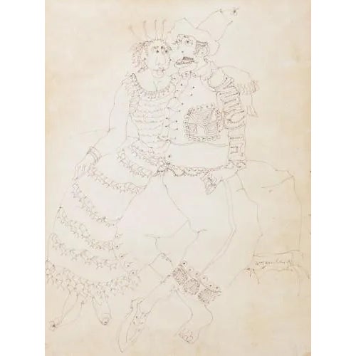 Jorge Barradas, Couple, Mixed Media on Paper For Sale