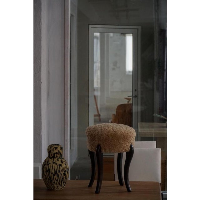Mid-Century Danish Stool in Lambswool Upholstery with Curved Wooden Legs, 1940s For Sale - Image 10 of 18