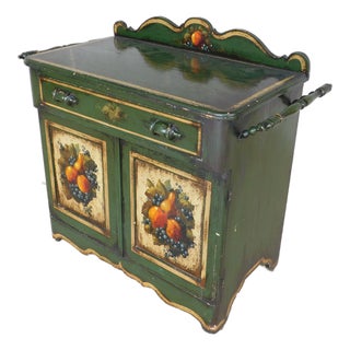 Antique Signed Peter Ompir Hand Paint Wash Stand 37"w For Sale