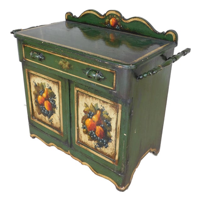 Antique Signed Peter Ompir Hand Paint Wash Stand 37"w For Sale