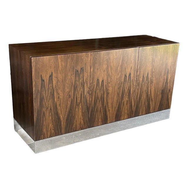 Mid Century Modern Rosewood Credenza Chrome Plinth Base For Sale