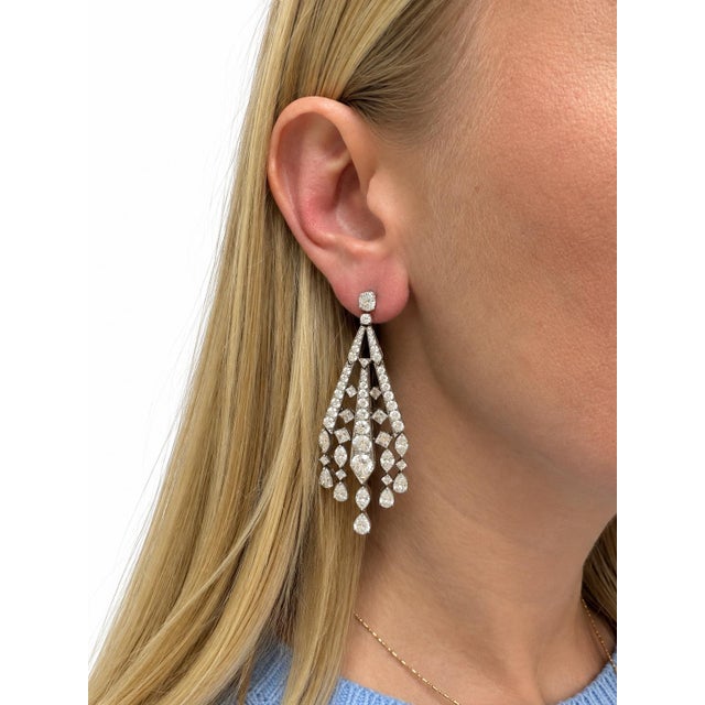 An exceptional pair of vintage diamond chandelier earrings, crafted in platinum and distinguished by an elegant, cascading...