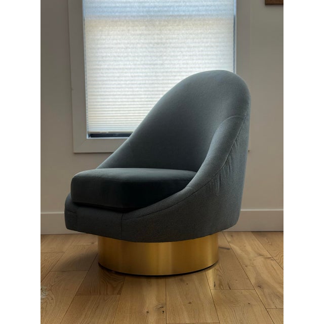 Modern Shine by s.h.o - Sandrine Chair - Modern Asymmetrical Velvet Lounge Chair With Solid Brass Swivel For Sale - Image 3 of 8