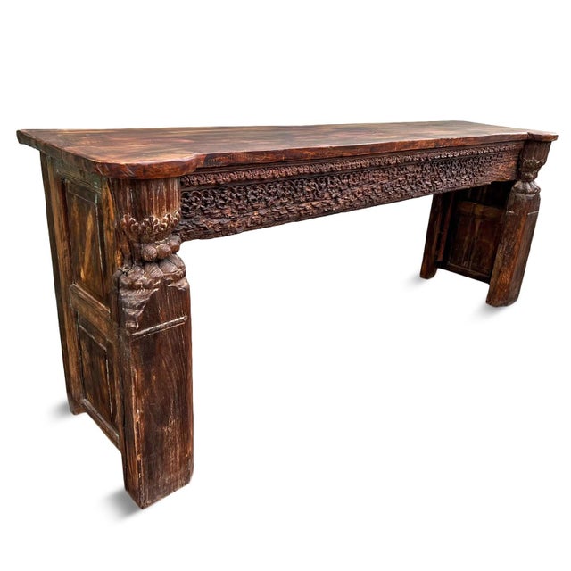 Boho Chic Vintage Architectural Carved Console Table For Sale - Image 3 of 7
