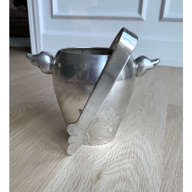 French 1970s Escapade Paris Silver-Plated Winged Victory Ice Bucket With Tongs For Sale - Image 4 of 11