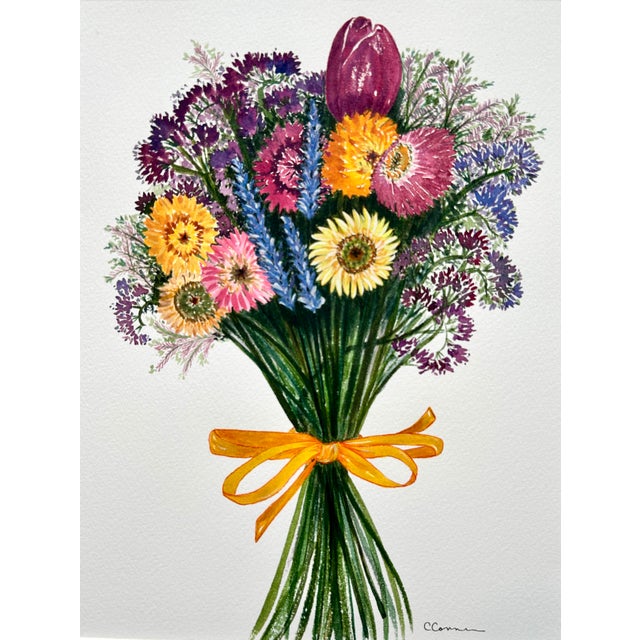Original watercolor painting of my “Strawflower Bouquet.” The 5th photo shows the reference photo I took of the...