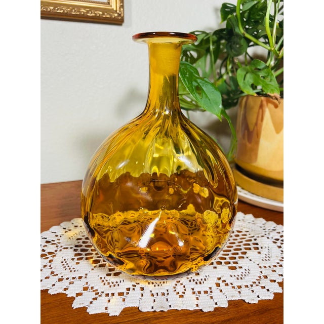Amber Vintage 1969 Blenko Lemon #6916 Handblown Amber Glass Decanter For Sale - Image 8 of 10