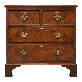 English Burr Walnut and Mahogany Chest of Drawers, 19th Century For Sale