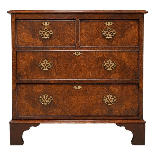 English Burr Walnut and Mahogany Chest of Drawers, 19th Century For Sale