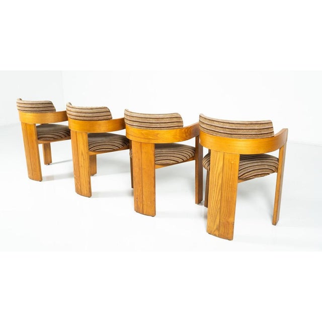 Wood Armchairs in Wood and Fabric, Italy, 1970s, Set of 4 For Sale - Image 7 of 17