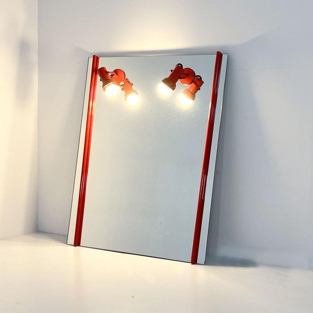 Metal Red Vanity Mirror in Metal with Adjustable Lamps, 1970s For Sale - Image 7 of 8