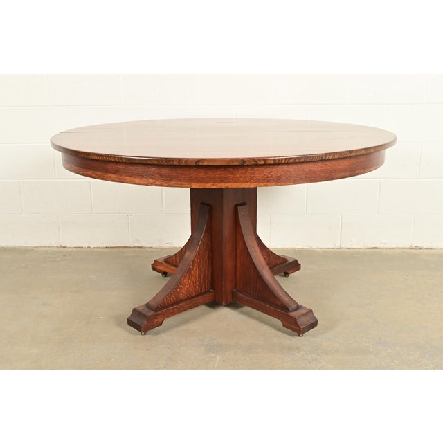 Stickley Brothers Antique Mission Oak Arts & Crafts Pedestal Extension Dining Table, Circa 1910 For Sale - Image 12 of 13