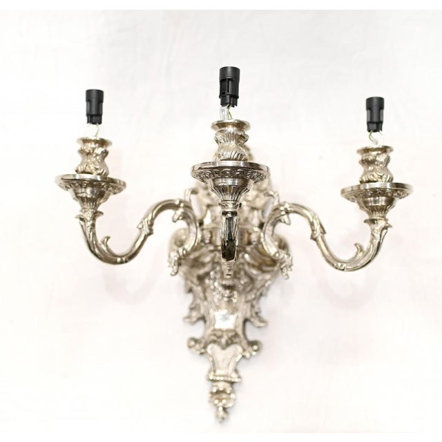 Regency Silver Bronze Wall Lights, Set of 2 For Sale - Image 4 of 16