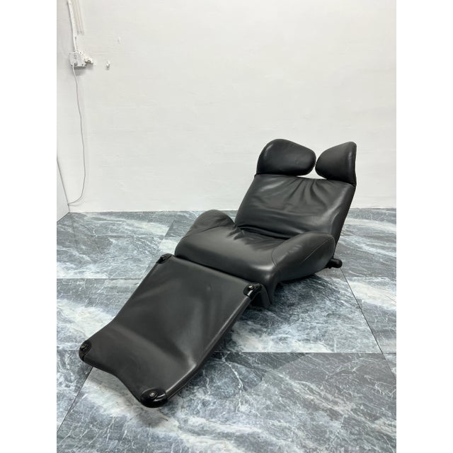 Animal Skin Toshiyuki Kita Wink Charcoal Gray Leather Lounge Chair for Cassina, 1980s For Sale - Image 7 of 13