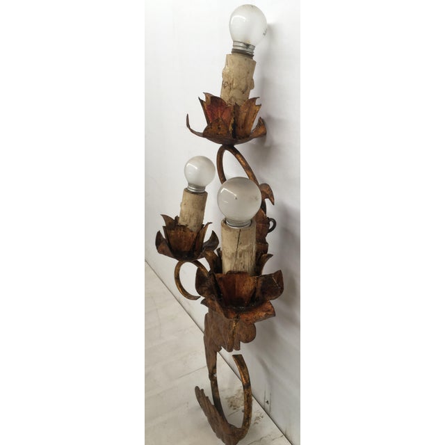 Sculpture Metal Sconces Leaves Design, 1950s, French For Sale In Miami - Image 6 of 8