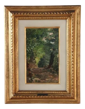 Italian Artist, Path in the Woods, Oil Painting on Board, Late 19th Century, Framed