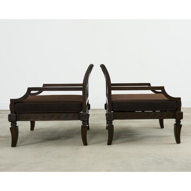 Early 21st Century Pair of Neoclassical Style Iron Garden Lounge Chairs and Ottomans For Sale - Image 5 of 12