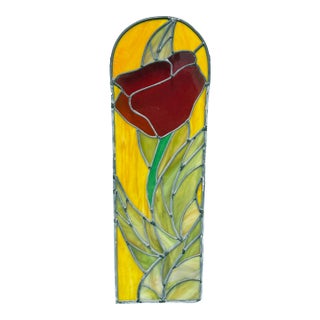 Circa 1978 Gene LeLonde Red Tulip Stained Glass Panel For Sale