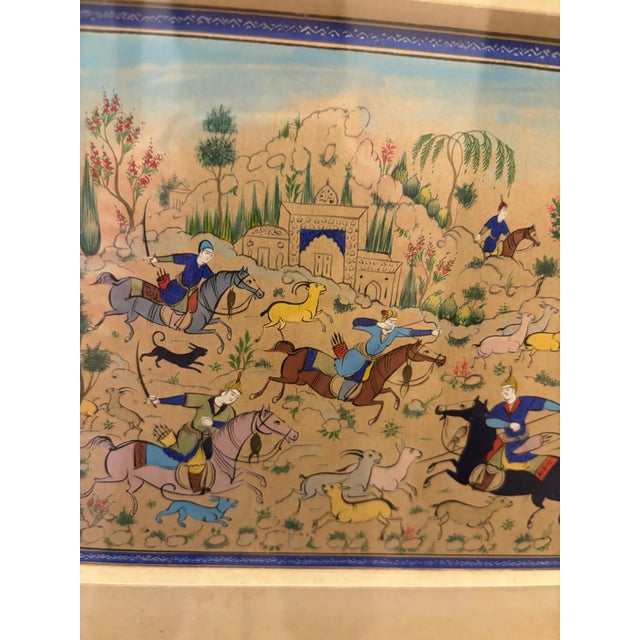 Royal Blue 1940s Pair of Stunning Persian Miniature Paintings in Original Gold Frames For Sale - Image 8 of 8