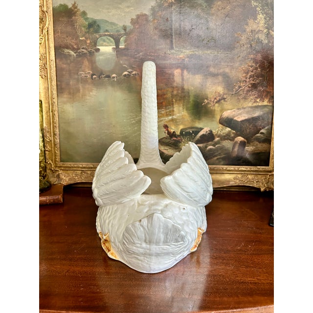 Mid 20th Century Large White Ceramic Swan Centerpiece Jardinière For Sale - Image 5 of 10