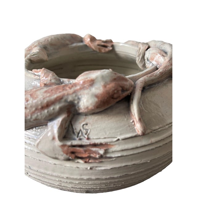 Mid 20th Century Artisan Sculpted Ceramic Pottery Lizard Motif Bowl, Signed For Sale - Image 6 of 10