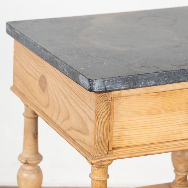 Wood Early 20th Century Small Pine Nightstand With Marble Top and Shelf For Sale - Image 7 of 13