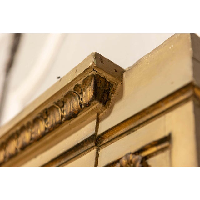 Mid 20th Century Mid 20th Century French Empire Style Beige Painted Trumeau Mirror with Carved Gilt Décor For Sale - Image 5 of 13