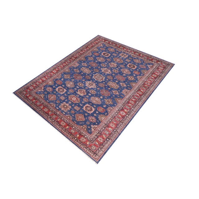 Boho Chic Rustic Super Kazak Blue/Red Wool Rug - 11'8'' X 15'6'' For Sale - Image 9 of 10