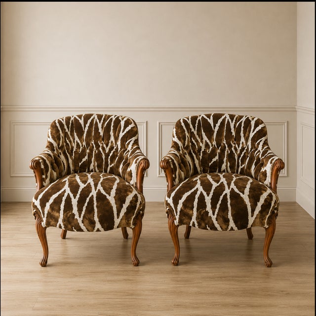 Bring bold vintage character into your space with this Vintage French Animal Print Chair. It features a carved warm wood...